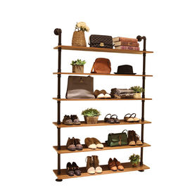 China Wood / Metal Indoor Shoe Rack Display Shelves Modern 6 Layers Store Fittings supplier