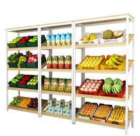 China Fashion Shop Wooden Shelf Rack , Wooden Display Cabinet For Vegetable / Juice / Cake supplier