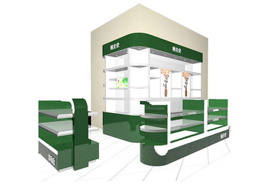 China Luxury Green Cosmetic Display Showcase / Makeup Kiosk For Brand Cosmetic Stores supplier