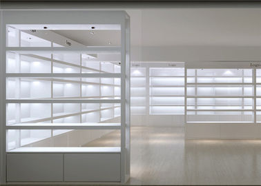 China Simple White Cosmetics Display Cabinet ,  Makeup Retail Display For Skin Care Shop supplier