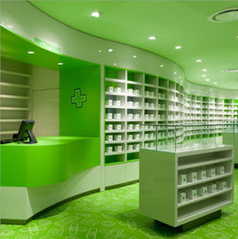 China Fashionable Pharmacy Display Cabinet , Green Retail Pharmacy Shelving Multi Combination supplier