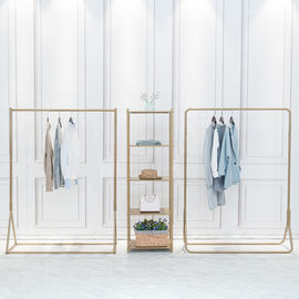 China Nordic Design Golden Standing Clothes Rack , Shop Ground Clothing Display Rack supplier
