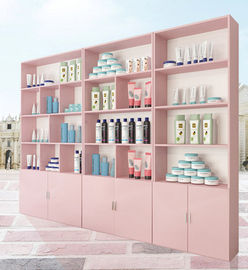 China White / Pink Shop Display Cabinets , Commercial Display Cases For Cosmetics Store supplier