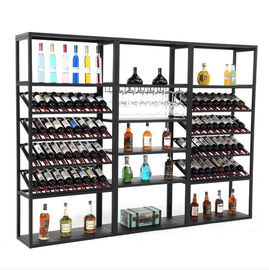 China Black Elegant Wooden Wine Display Stand With Spray Painting Surface Treatment supplier