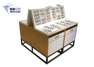 China Wooden Eyeglass Display Case / Eyewear Display Case Double Side With Light supplier