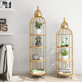 Interior Decoration Metal Display Racks And Stands Creative Bird Cage Shape Flower Shelf supplier