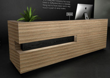 Simple Modern Wood Reception Desk L Shaped Corner Middle Groove Led Light supplier