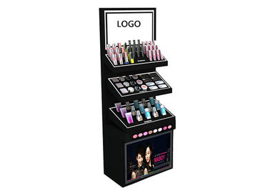 Elegant Retail Makeup Display Stand Delicate With Healthy Black Paint Material supplier