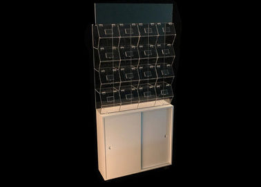 Candy Acrylic Display Showcase / Snacks Display Shelf With Drawer Wheels Wooden Cabinet supplier