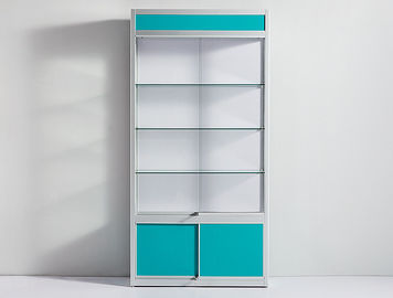 Blue Pharmacy Display Shelves , Multi Layer Pharmacy Cabinet Design With Lock supplier