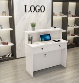 Wooden Reception Desk Display Case With Acrylic Logo For Shopping Mail supplier